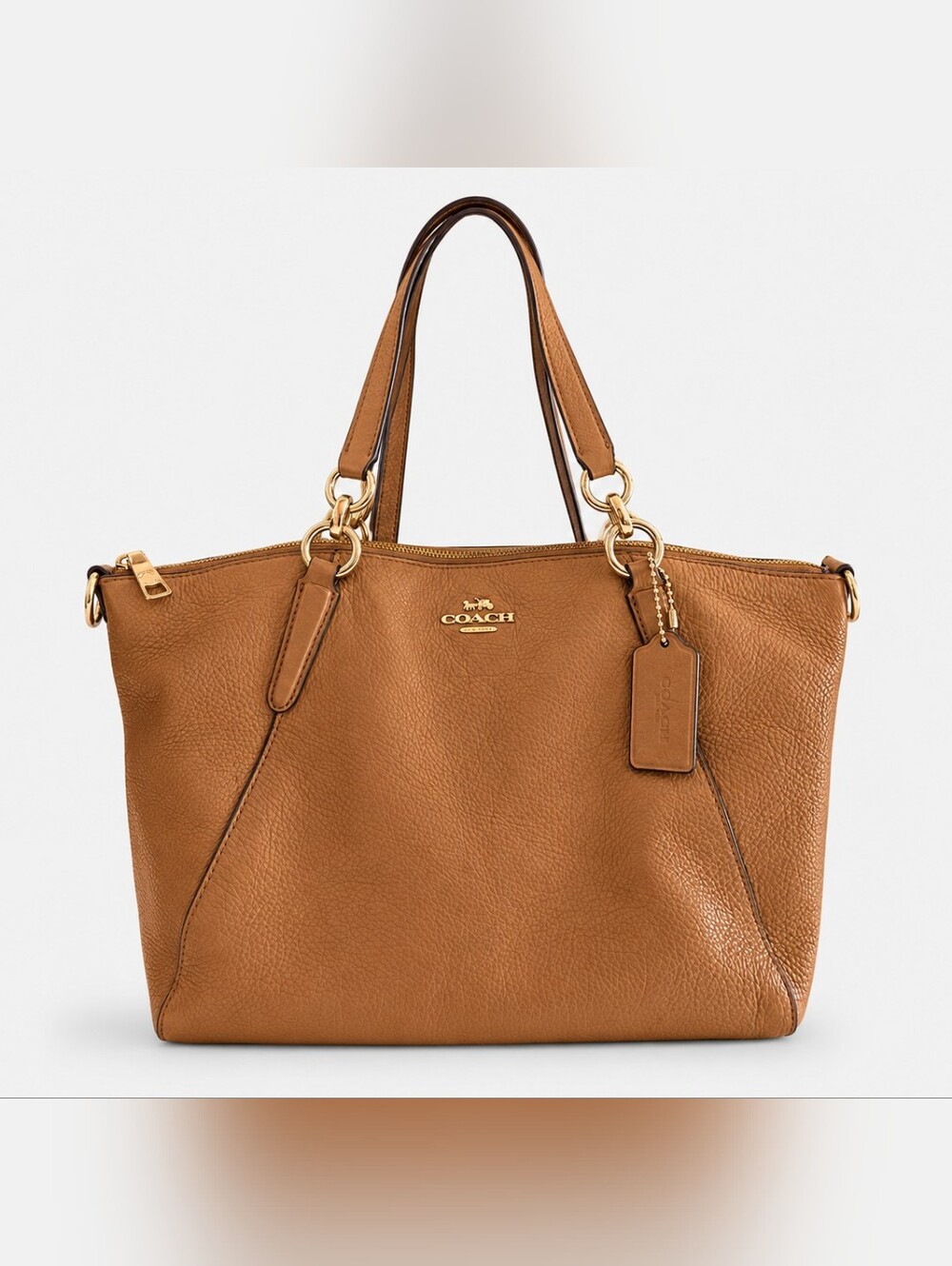 Coach Tan Pebbled Leather Tote with Gold Hardware
